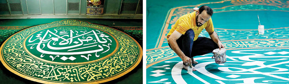 آماده‌سازی‌ کتیبه‌های حرم رضوی برای میلاد امام رضا ع