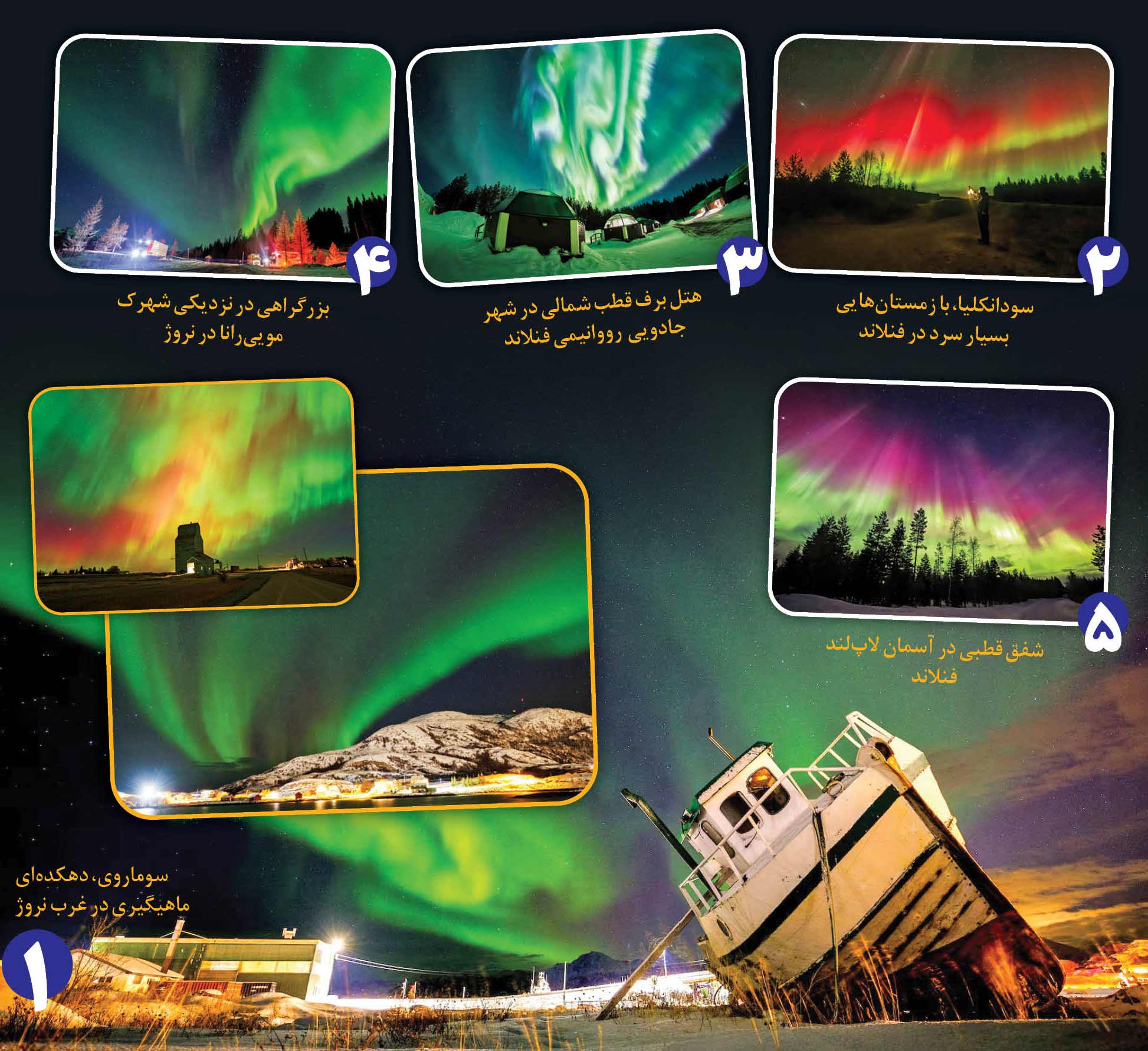 رقص نور و رنگ در آسمان قطبی